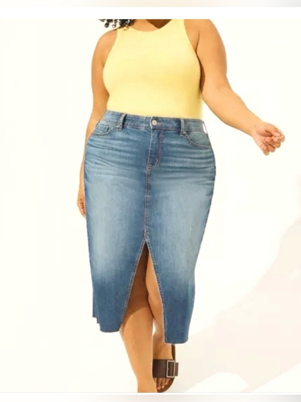Torrid Blue Denim Midi Skirt with Front Center Slit